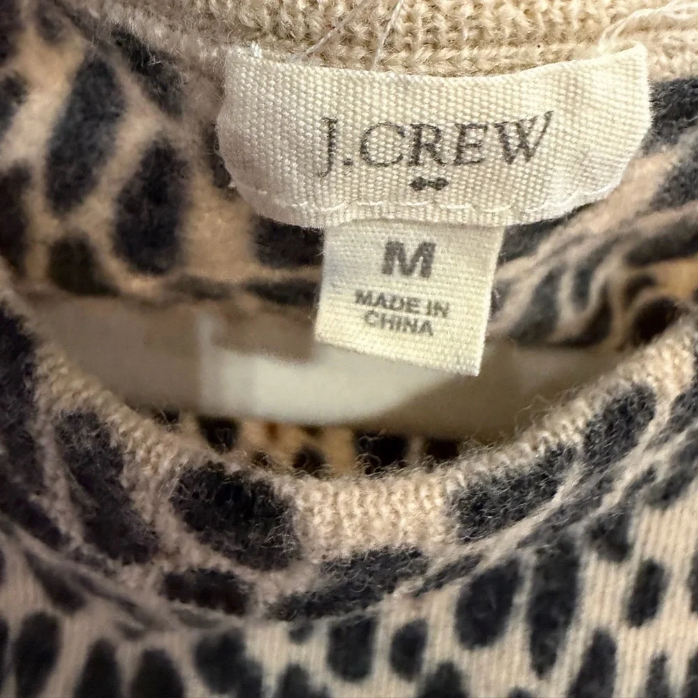 J. Crew Teddie Cotton Crewneck Leopard Print Sweater